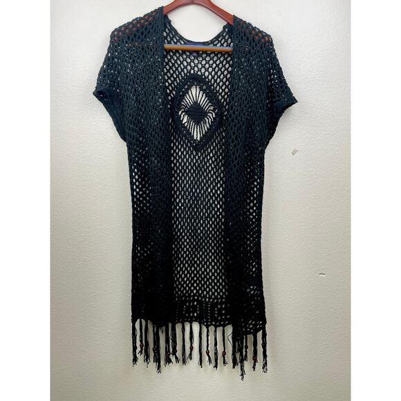 Artesia Womens Top Sz L Crochet Fringe Beaded Sheer Whimsigoth Boho Hippie Witch - Picture 2 of 13